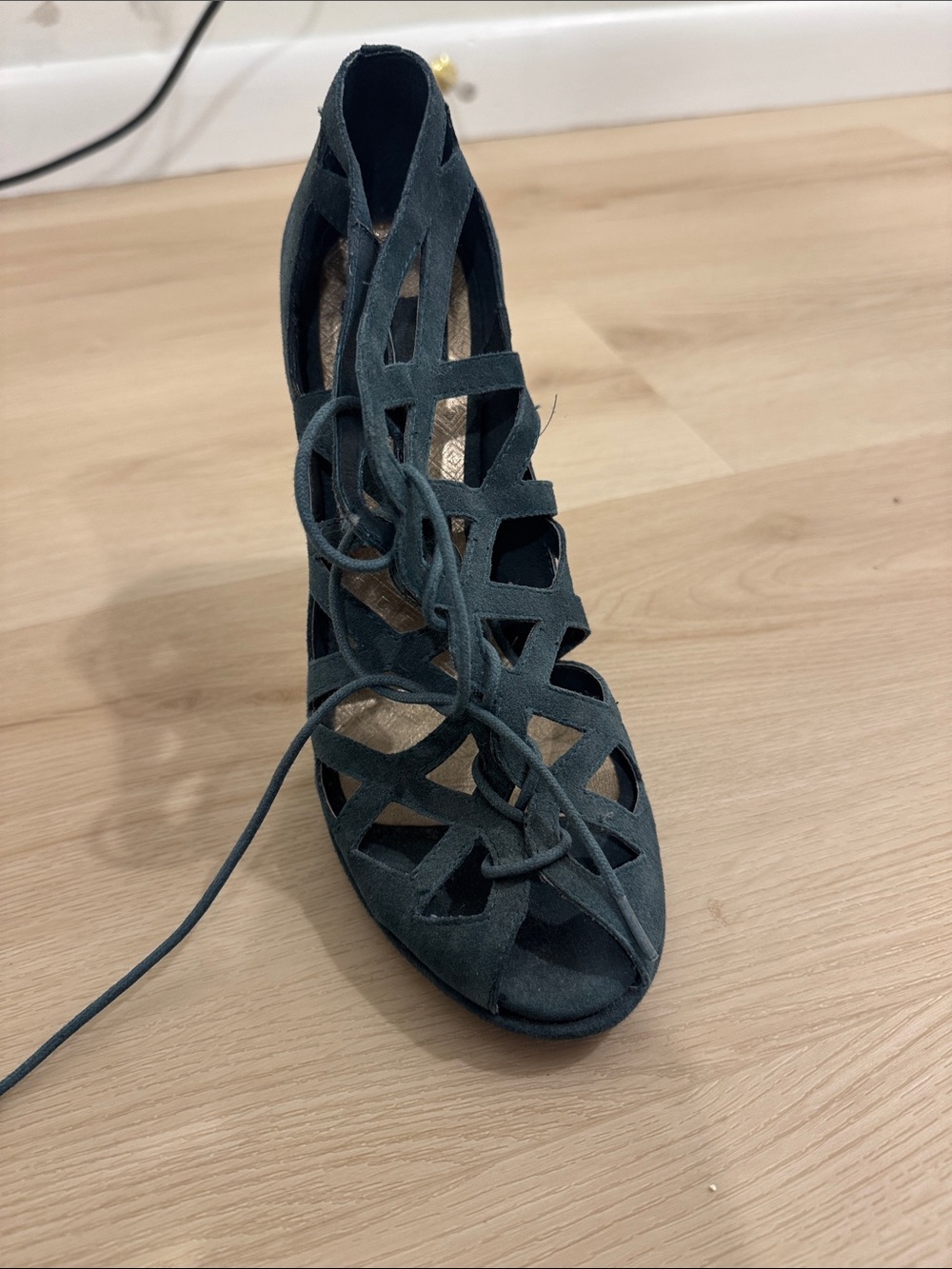 Dolce Vita Teal Suede Lace-Up Cutout Heels